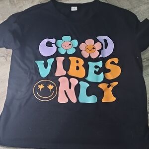 SHEIN Kids T-Shirt - Black with Multicolor Good Vibes Design